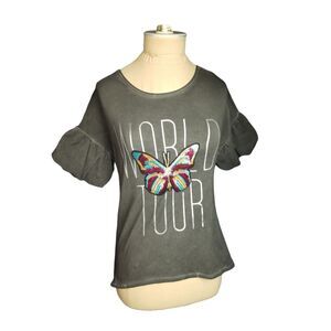 Kandy Kiss Embellished Graphic Gray Top Butterfly NWT Size Medium